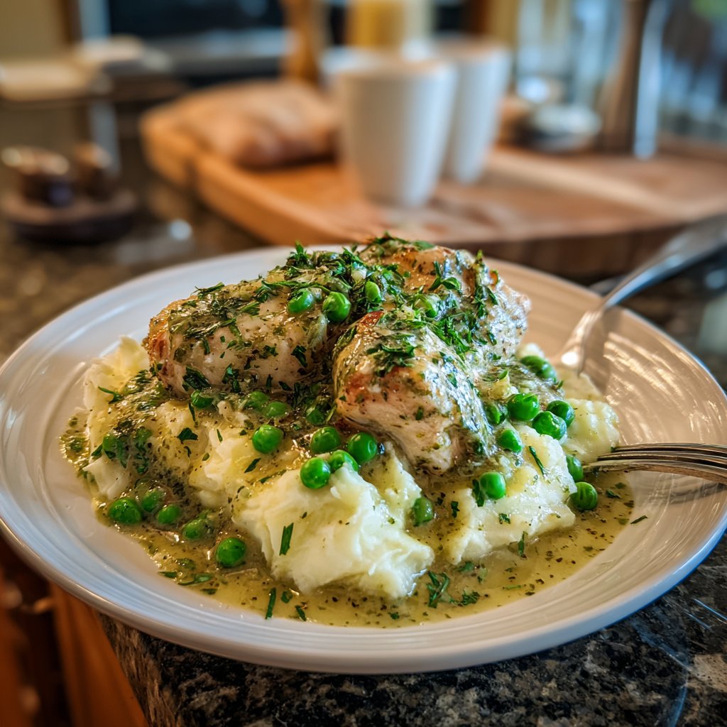 Creamy Herb Chicken with Mashed Potatoes and Peas